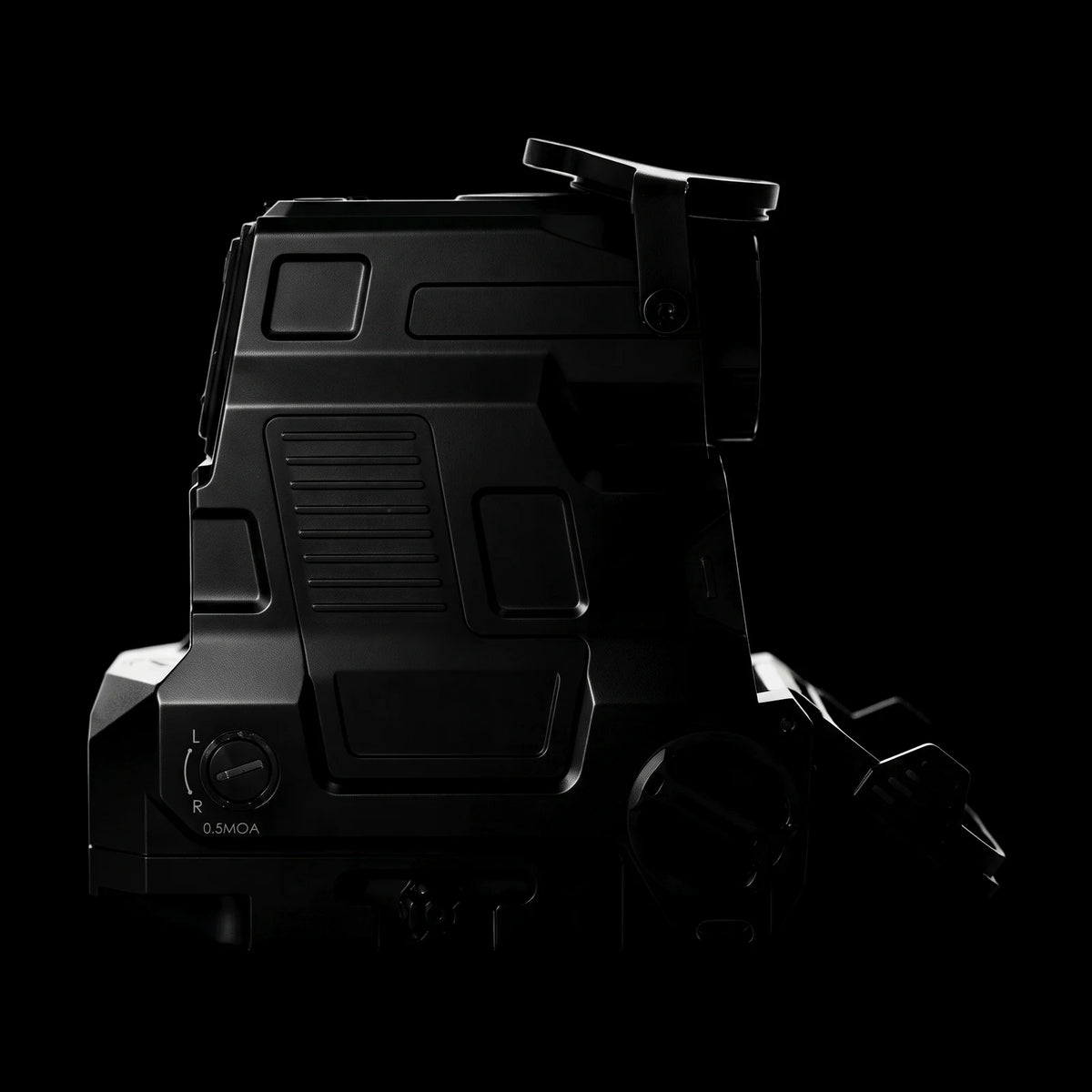 Night Operators HYBRID, right side: battery cap, windage dial and quick detach Picatinny mount