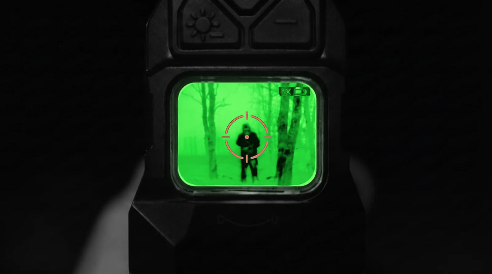 Illustration: view through the HYBRID at night in Black Hot, the same person shows dark on bright green