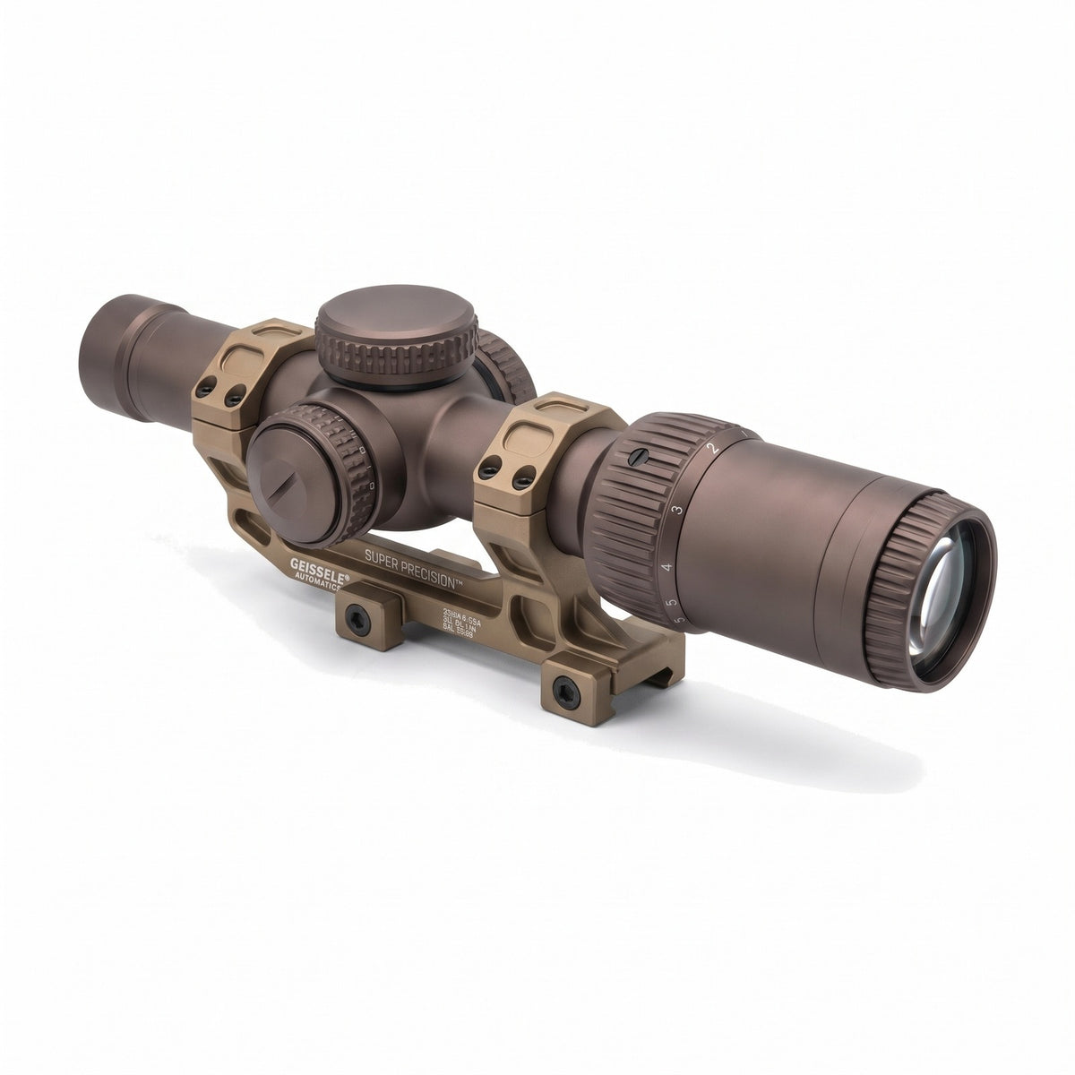 RZ 1-6 LPVO riflescope, tan, in the Geissele mount, FDE, 1.54 in