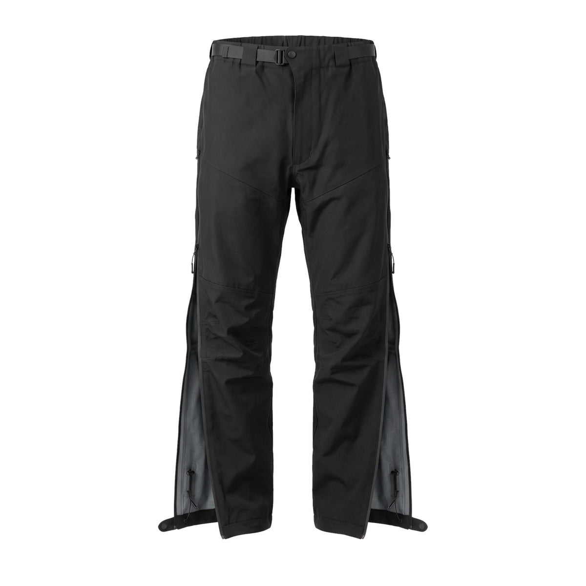 TALON Hardshell Pants, Black Fleece-Lined, side zips open to show the lining