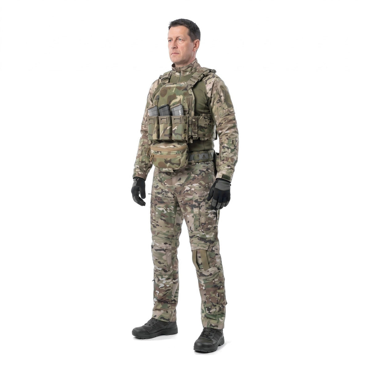 TALON Combat Set in Multicam, worn with a Multicam carrier, belt and pouches, three quarter