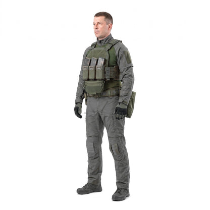 TALON Combat Set in Ranger Green, worn with a Ranger Green carrier, belt and pouches, three quarter
