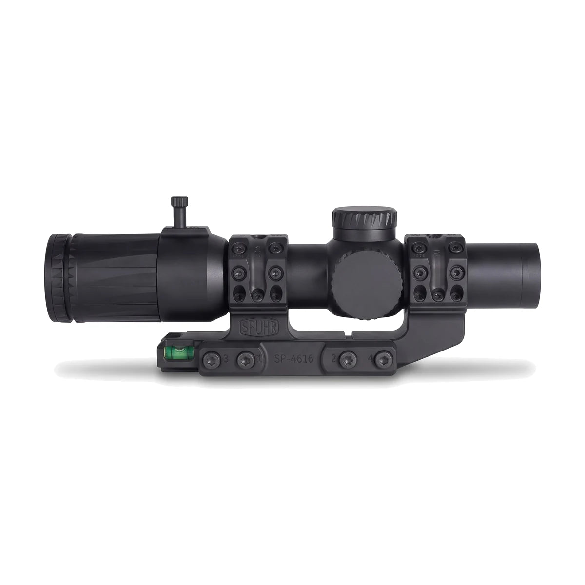 Night Operators VD 1-10 LPVO in the black SPUR 34 mm cantilever mount, on white